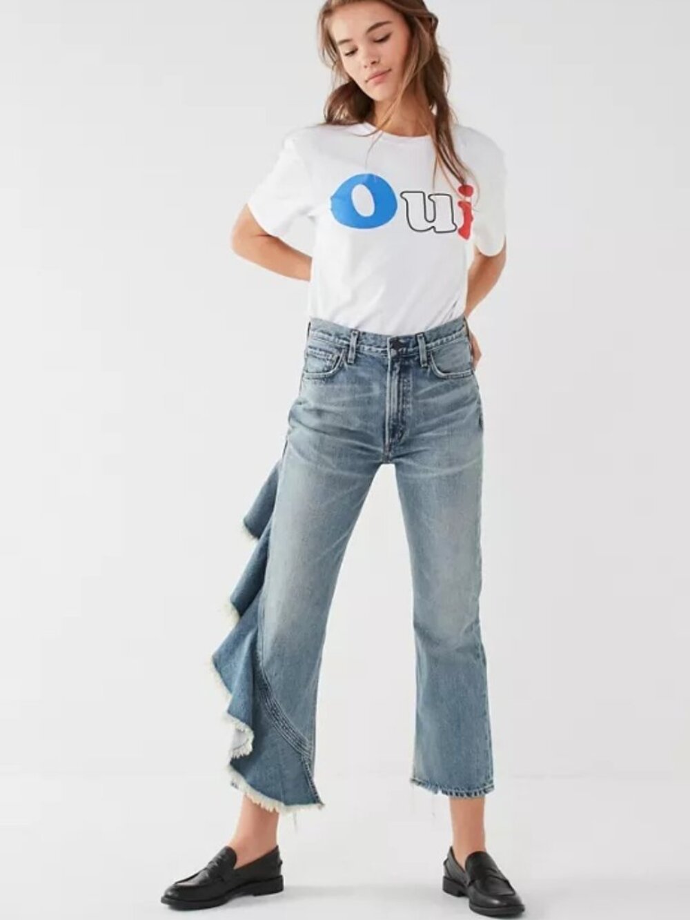 Citizens of Humanity Estella Side Ruffle Blue Ankle Women’s 25 Flare Jeans 27x26